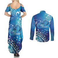 Polynesia Autism Awareness Couples Matching Summer Maxi Dress and Long Sleeve Button Shirt Be In Awe Of My 'Tism