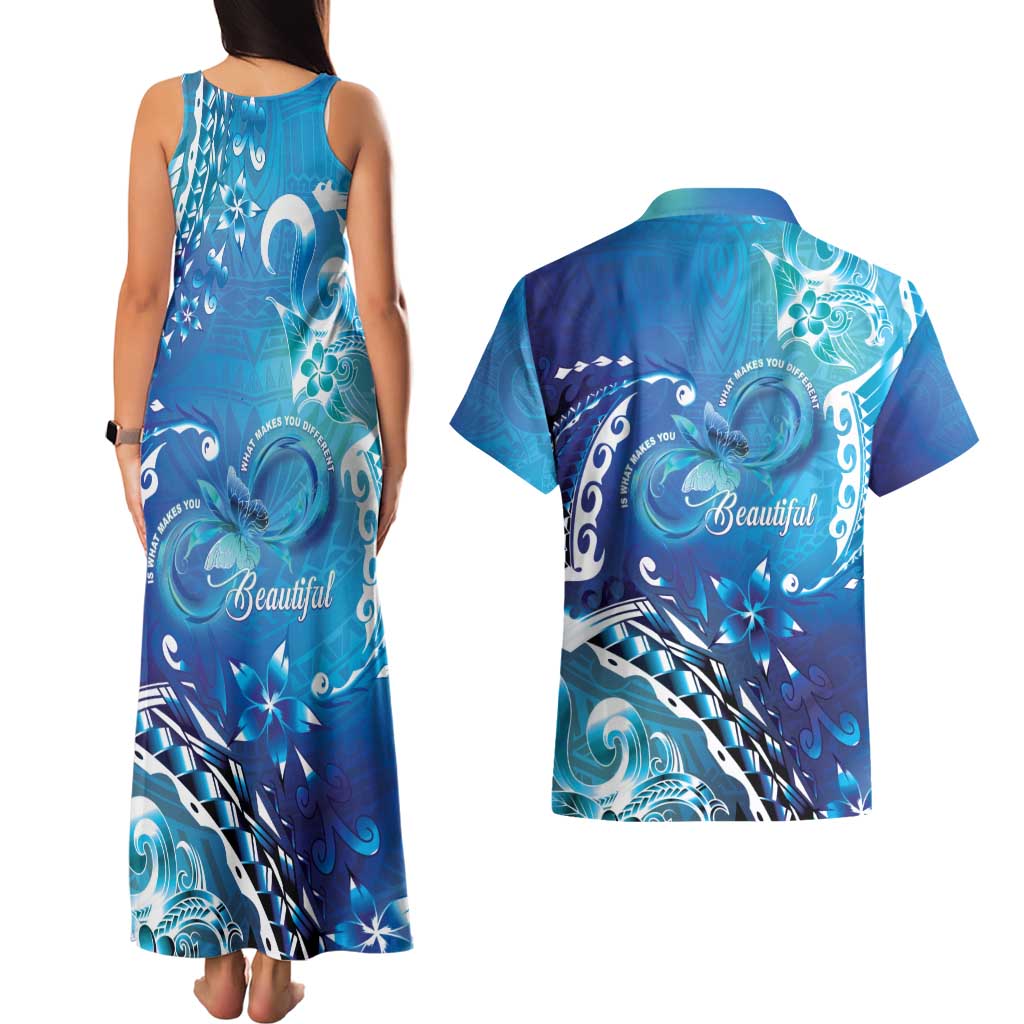 Polynesia Autism Awareness Couples Matching Tank Maxi Dress and Hawaiian Shirt Be In Awe Of My 'Tism