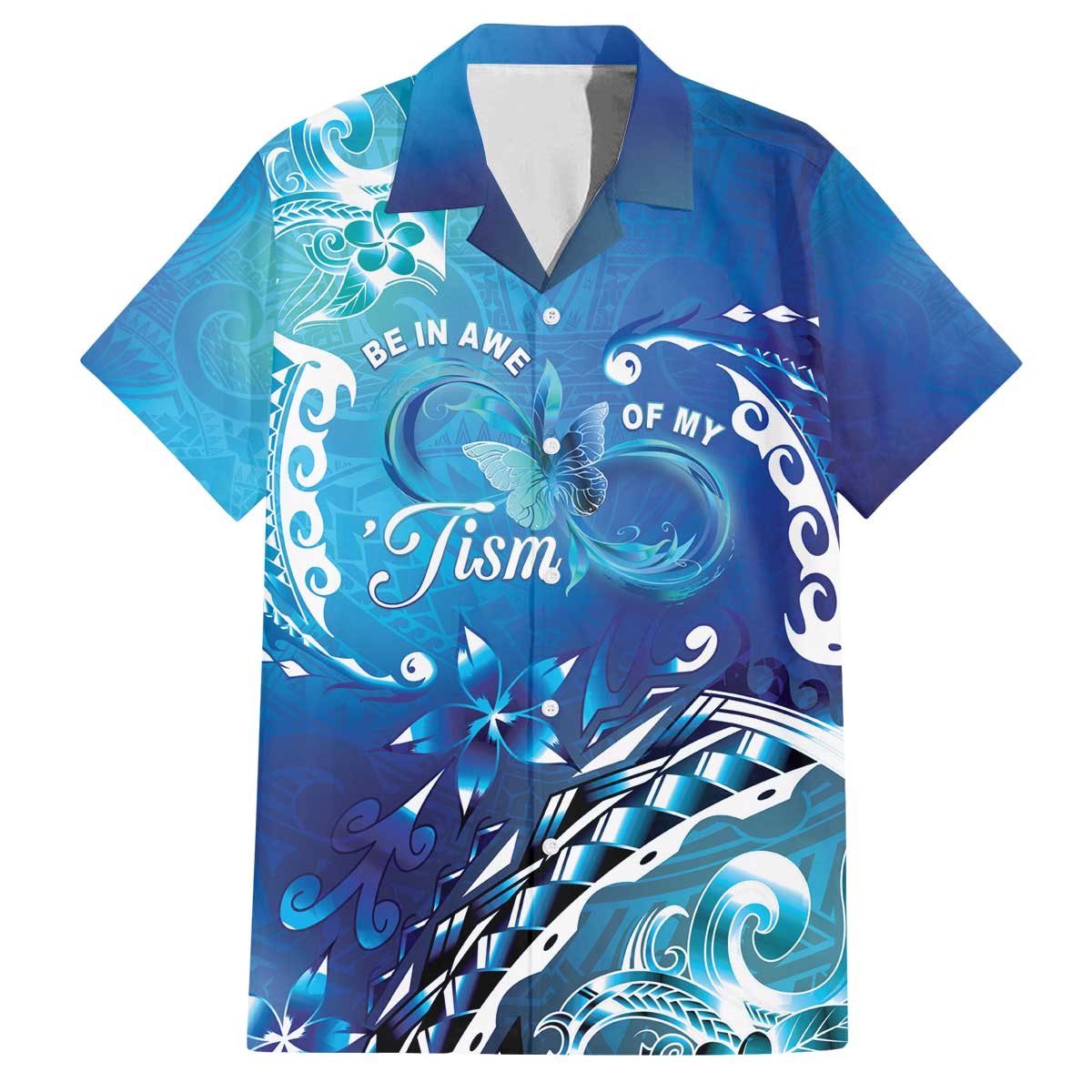 Polynesia Autism Awareness Family Matching Off The Shoulder Long Sleeve Dress and Hawaiian Shirt Be In Awe Of My 'Tism