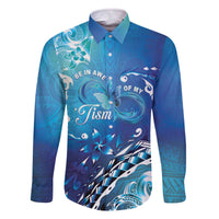 Polynesia Autism Awareness Family Matching Off The Shoulder Long Sleeve Dress and Hawaiian Shirt Be In Awe Of My 'Tism