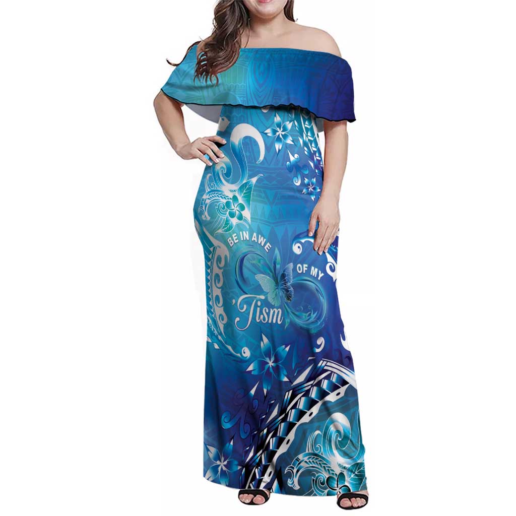 Polynesia Autism Awareness Family Matching Off Shoulder Maxi Dress and Hawaiian Shirt Be In Awe Of My 'Tism