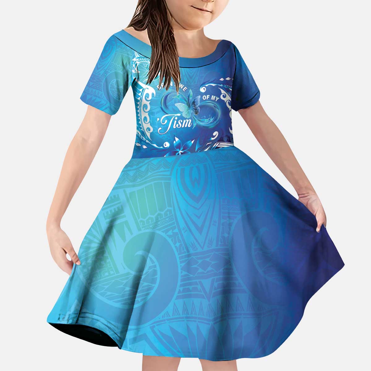 Polynesia Autism Awareness Kid Short Sleeve Dress Be In Awe Of My 'Tism