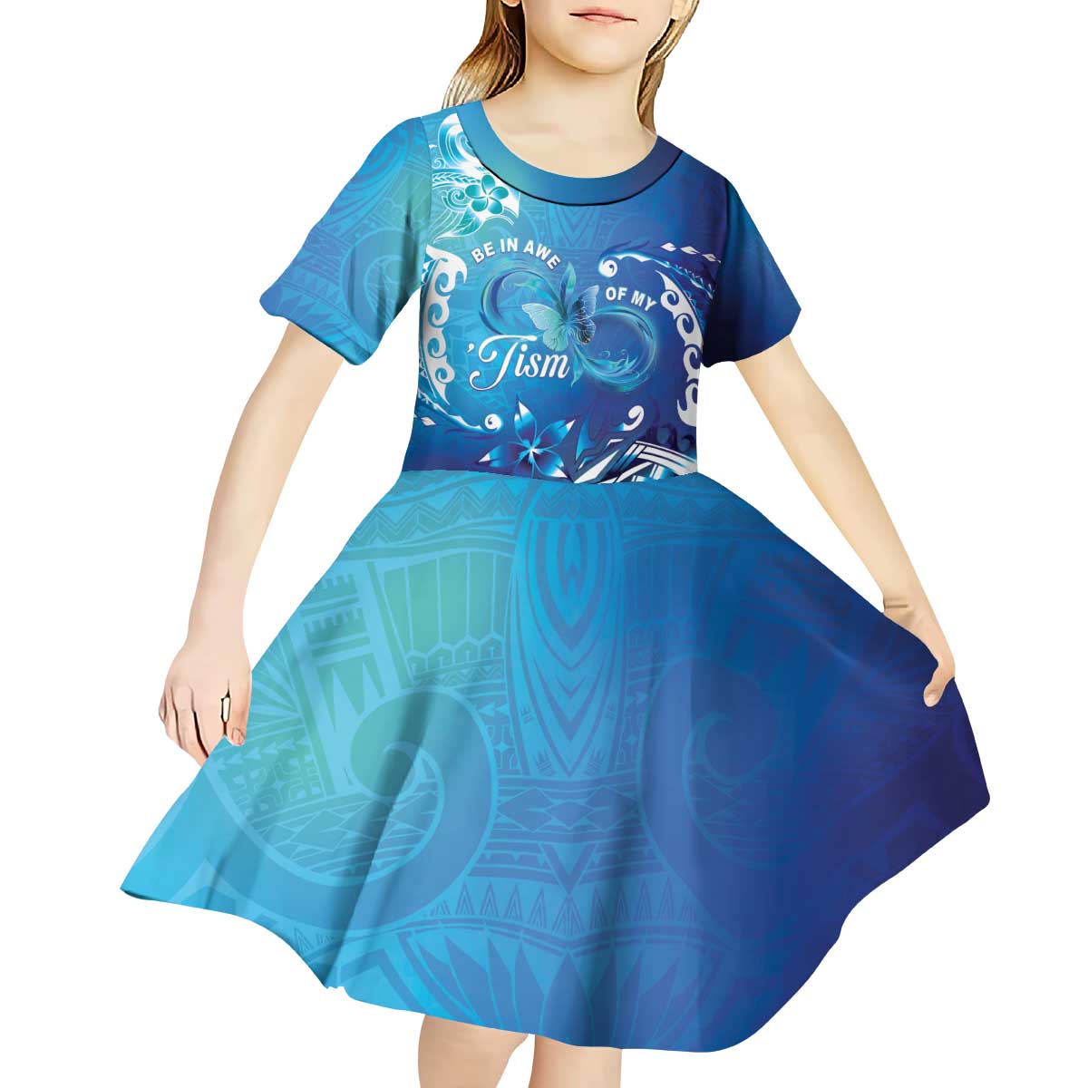 Polynesia Autism Awareness Kid Short Sleeve Dress Be In Awe Of My 'Tism