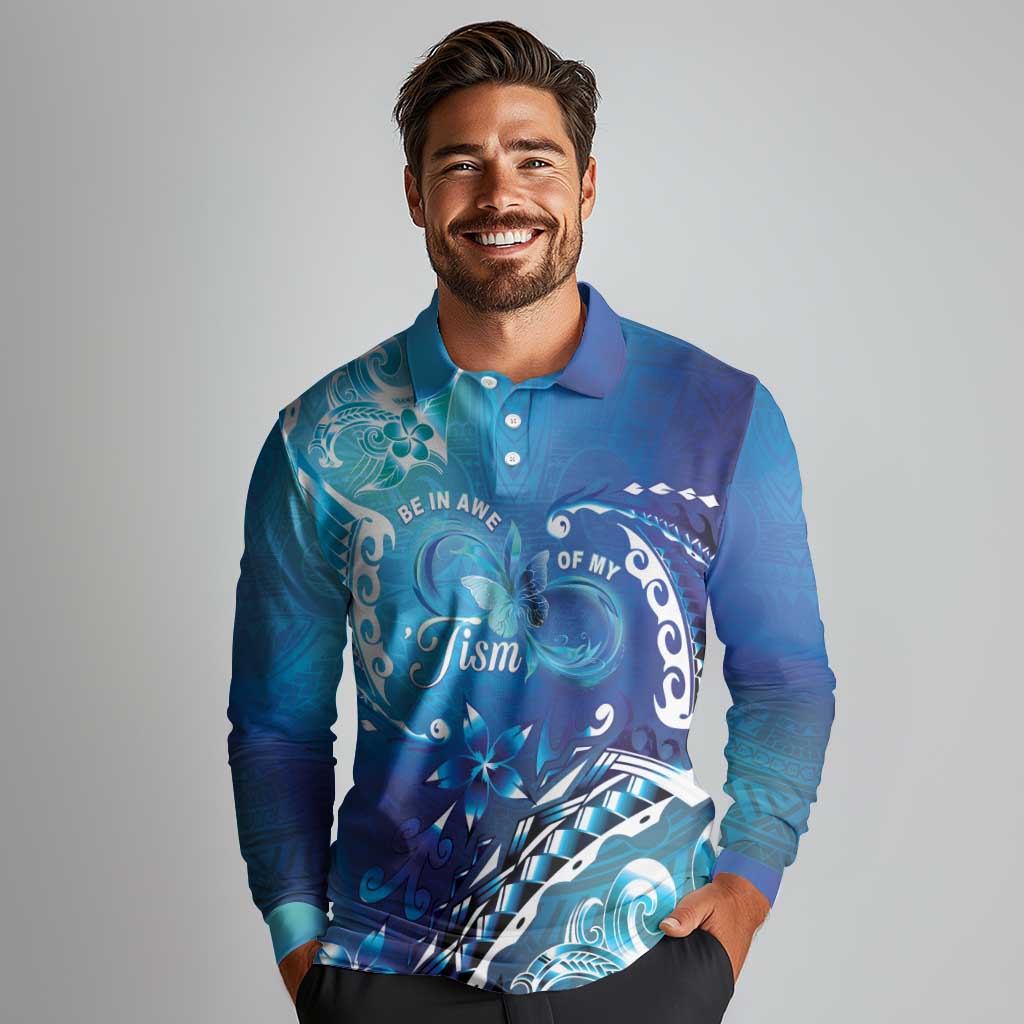 Polynesia Autism Awareness Long Sleeve Polo Shirt Be In Awe Of My 'Tism