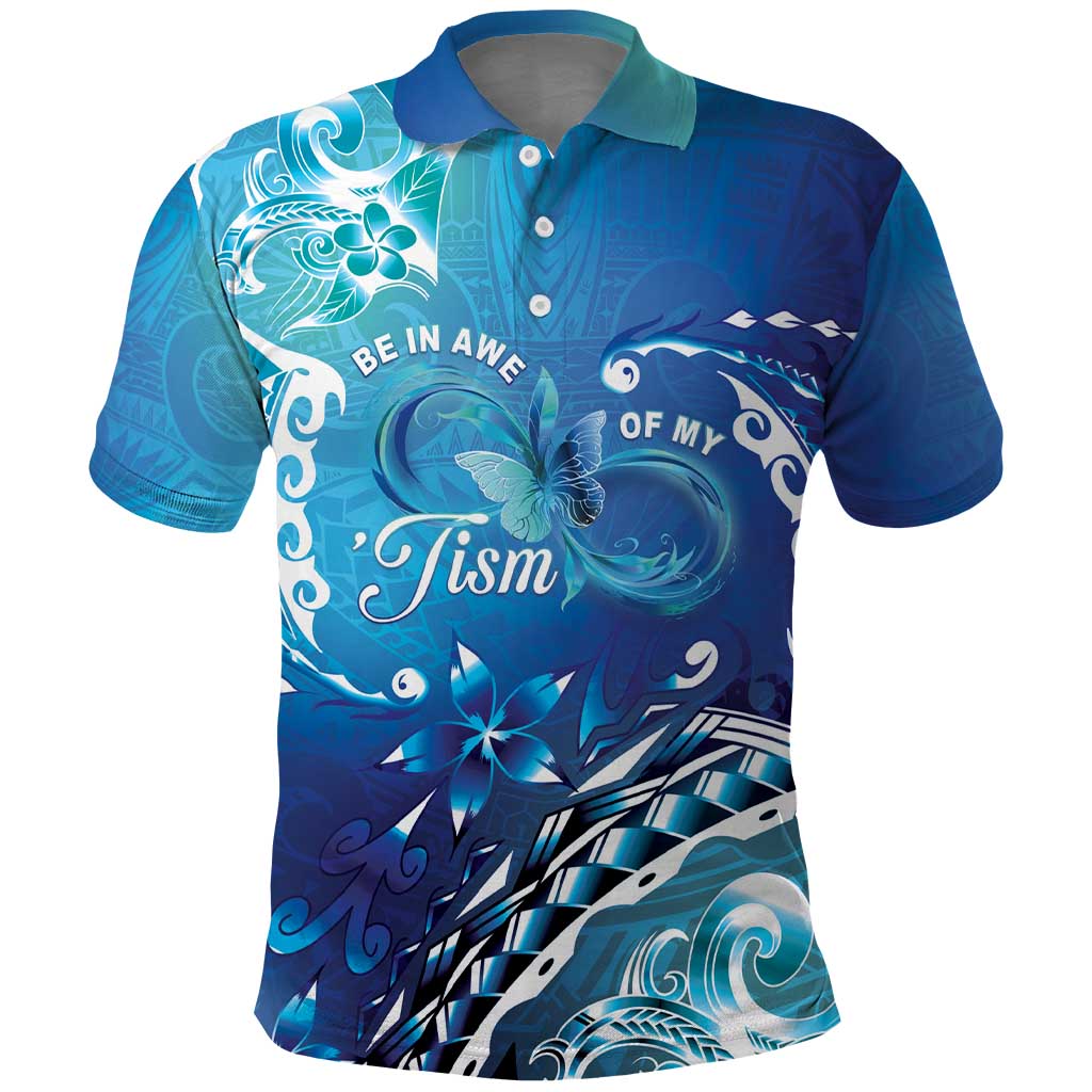 Polynesia Autism Awareness Polo Shirt - Be In Awe Of My 'Tism LT05 Blue - Polynesian Pride