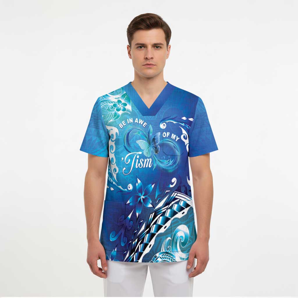 Polynesia Autism Awareness Scrub Top Be In Awe Of My 'Tism - Polynesian Pride