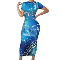Polynesia Autism Awareness Short Sleeve Bodycon Dress Be In Awe Of My 'Tism