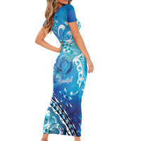 Polynesia Autism Awareness Short Sleeve Bodycon Dress Be In Awe Of My 'Tism