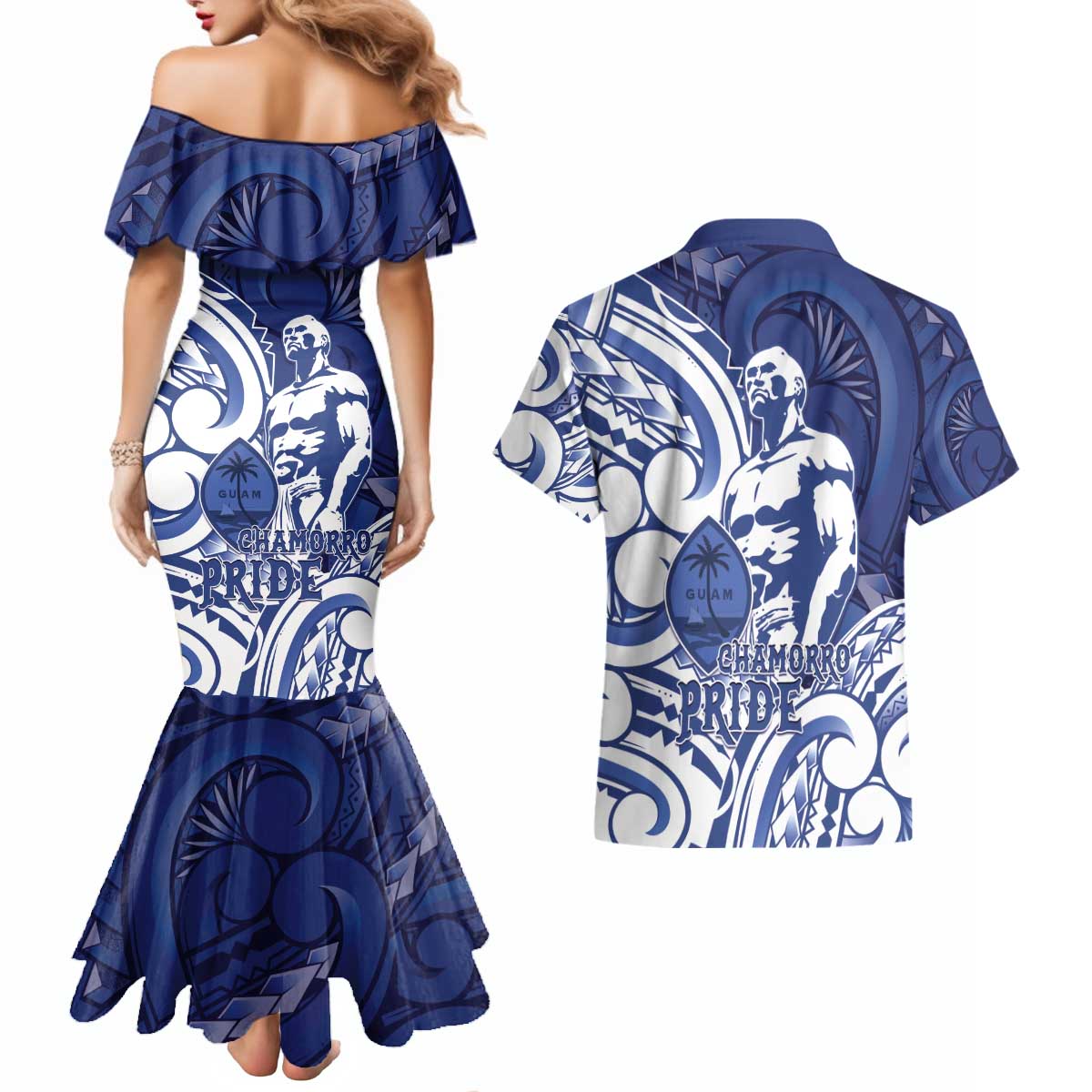 Guam Chief Kepuha Couples Matching Mermaid Dress and Hawaiian Shirt Chamorro Pride