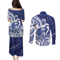 Guam Chief Kepuha Couples Matching Puletasi and Long Sleeve Button Shirt Chamorro Pride