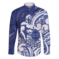 Guam Chief Kepuha Family Matching Short Sleeve Bodycon Dress and Hawaiian Shirt Chamorro Pride LT05 Dad's Shirt - Long Sleeve Blue - Polynesian Pride