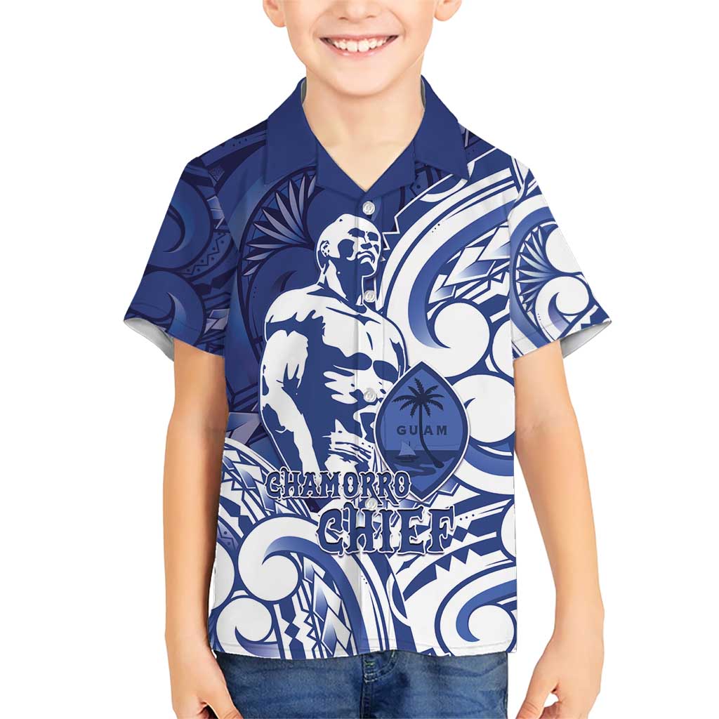 Guam Chief Kepuha Family Matching Short Sleeve Bodycon Dress and Hawaiian Shirt Chamorro Pride LT05 Son's Shirt Blue - Polynesian Pride