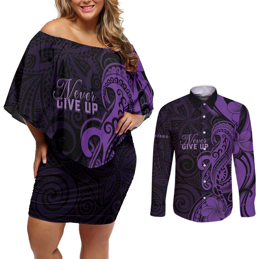 Personalised Lupus Warrior Couples Matching Off Shoulder Short Dress and Long Sleeve Button Shirt Never Give Up Polynesian Style