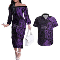 Personalised Lupus Warrior Couples Matching Off The Shoulder Long Sleeve Dress and Hawaiian Shirt Never Give Up Polynesian Style