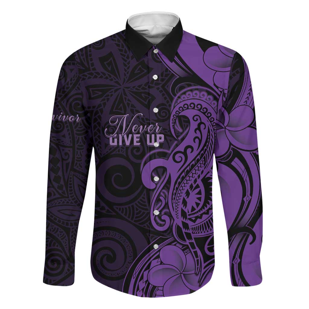 Personalised Lupus Warrior Family Matching Tank Maxi Dress and Hawaiian Shirt Never Give Up Polynesian Style LT05 Dad's Shirt - Long Sleeve Purple - Polynesian Pride
