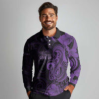 Personalised Lupus Warrior Long Sleeve Polo Shirt Never Give Up Polynesian Style