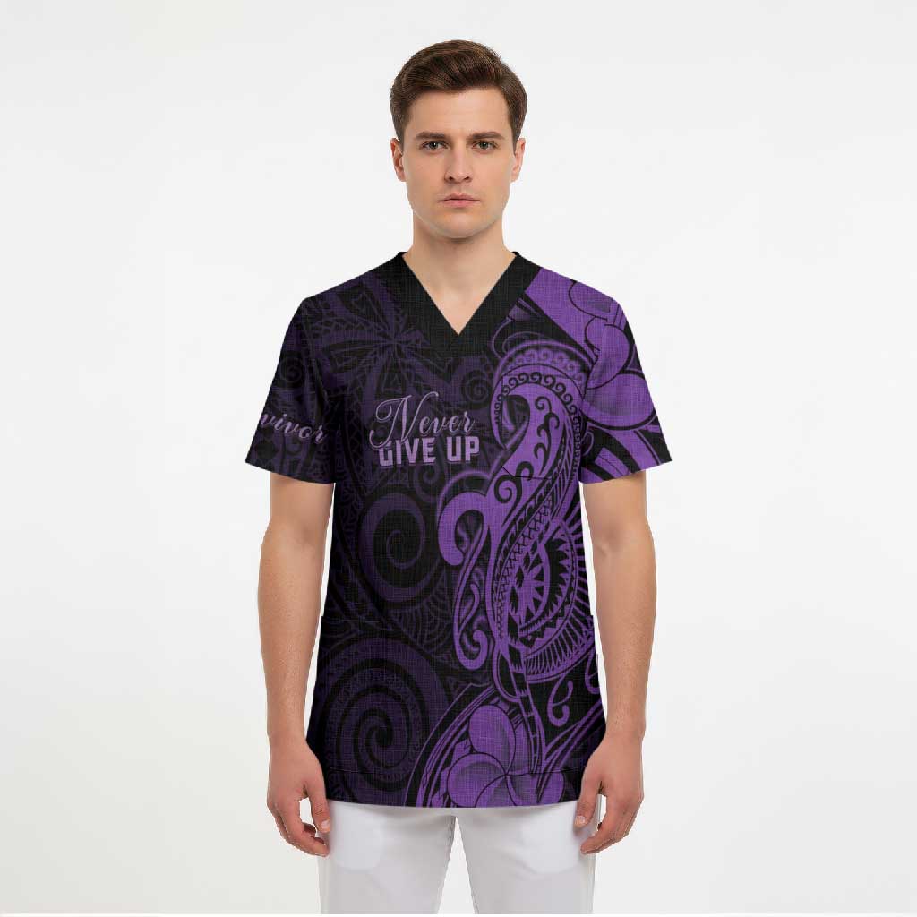 Personalised Lupus Warrior Scrub Top Never Give Up Polynesian Style