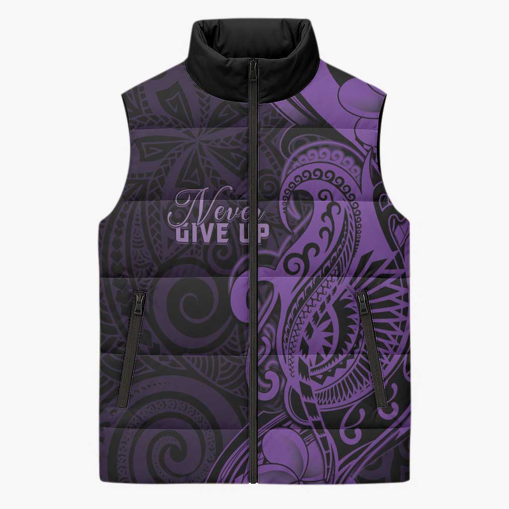 Personalised Lupus Warrior Sleeveless Puffer Jacket Never Give Up Polynesian Style