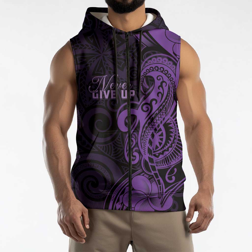 Personalised Lupus Warrior Sleeveless Zip Hoodie Never Give Up Polynesian Style