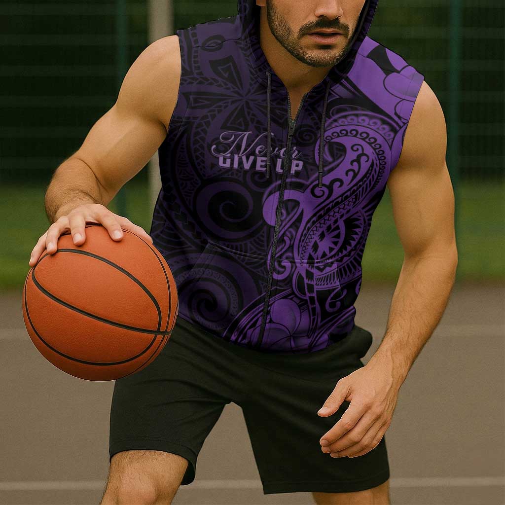 Personalised Lupus Warrior Sleeveless Zip Hoodie Never Give Up Polynesian Style