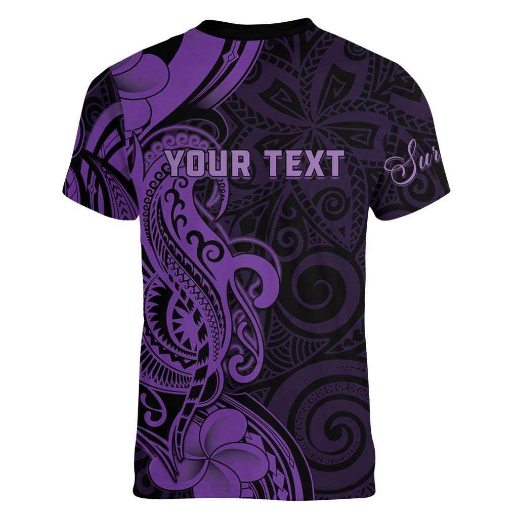 Personalised Lupus Warrior Women V-Neck T-Shirt Never Give Up Polynesian Style