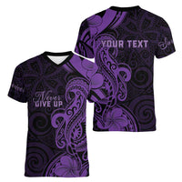 Personalised Lupus Warrior Women V-Neck T-Shirt Never Give Up Polynesian Style