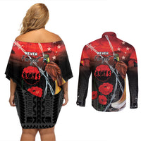 Papua New Guinea Remembrance Day Couples Matching Off Shoulder Short Dress and Long Sleeve Button Shirt Lest We Forget