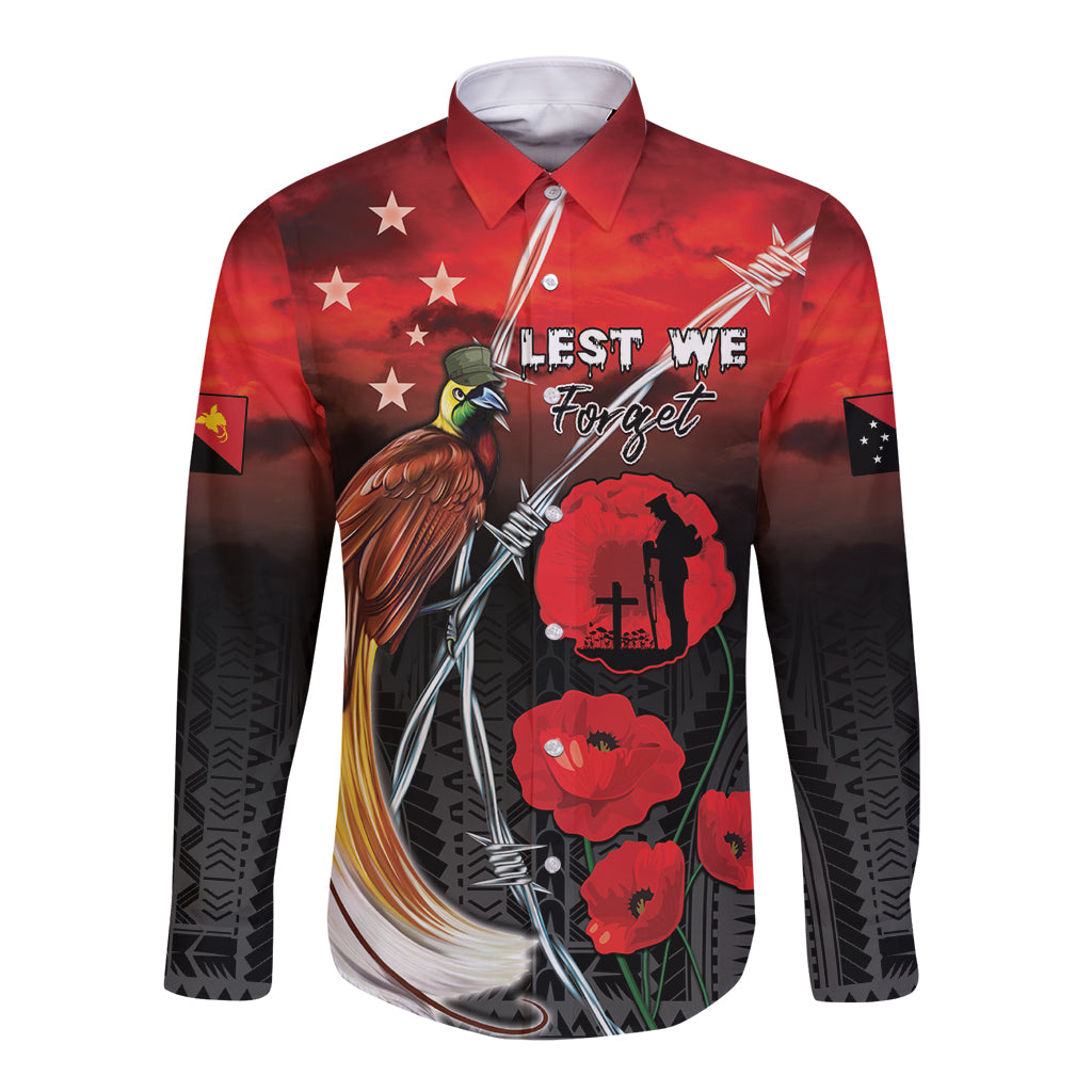Papua New Guinea Remembrance Day Long Sleeve Button Shirt Lest We Forget