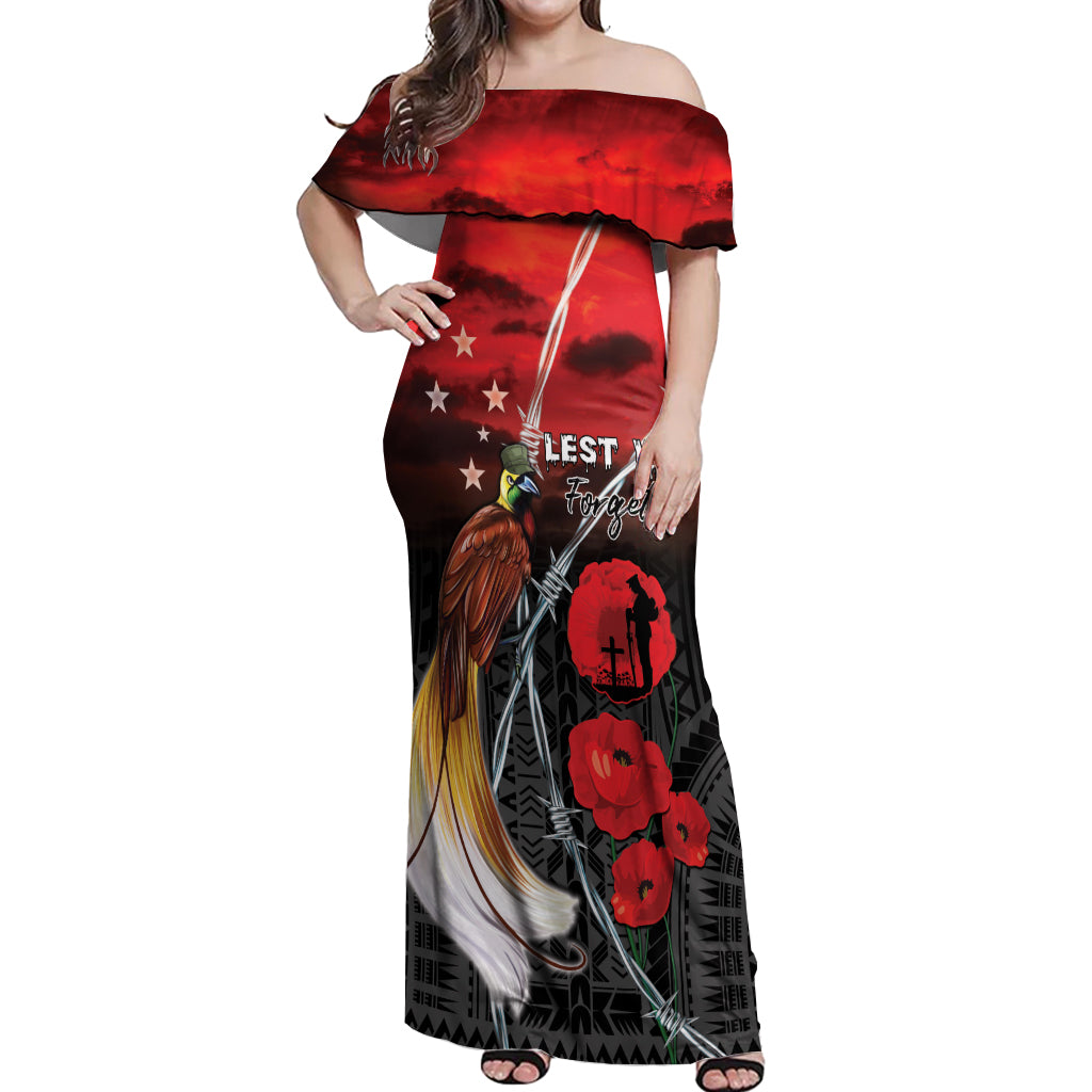 Papua New Guinea Remembrance Day Off Shoulder Maxi Dress Lest We Forget