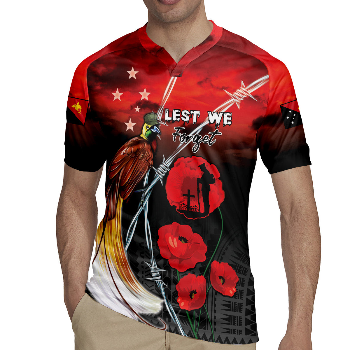 Papua New Guinea Remembrance Day Rugby Jersey Lest We Forget