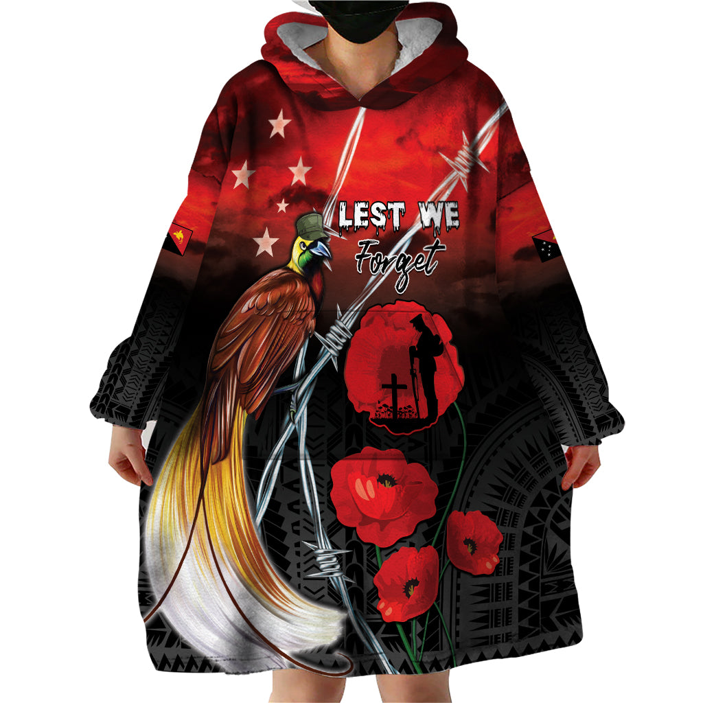 Papua New Guinea Remembrance Day Wearable Blanket Hoodie Lest We Forget