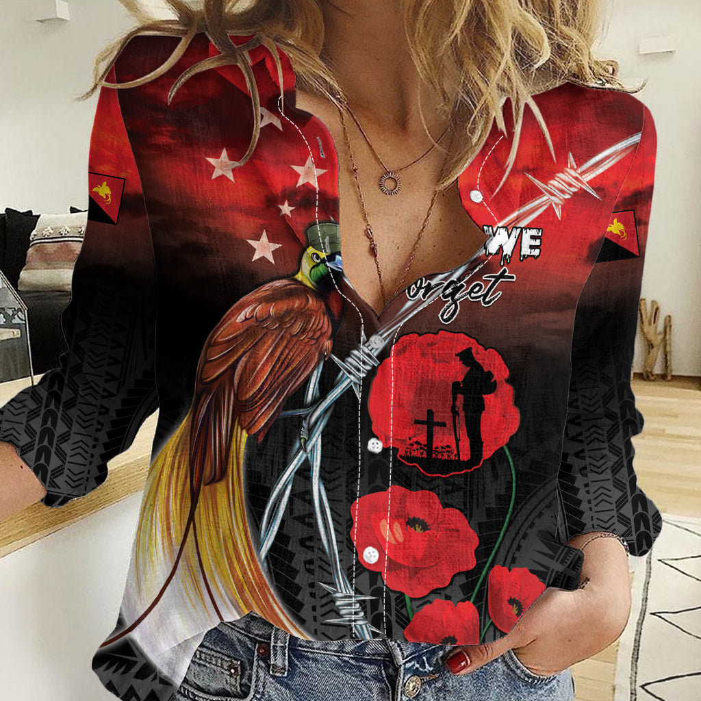 Papua New Guinea Remembrance Day Women Casual Shirt Lest We Forget