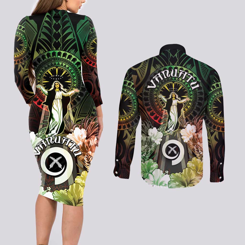 Vanuatu Happy Assumption Day Couples Matching Long Sleeve Bodycon Dress and Long Sleeve Button Shirt