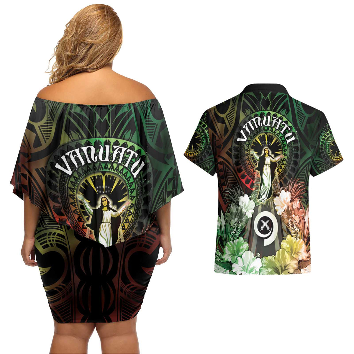 Vanuatu Happy Assumption Day Couples Matching Off Shoulder Short Dress and Hawaiian Shirt