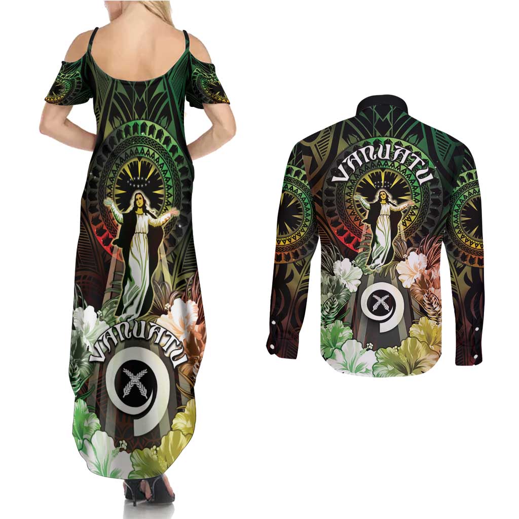 Vanuatu Happy Assumption Day Couples Matching Summer Maxi Dress and Long Sleeve Button Shirt