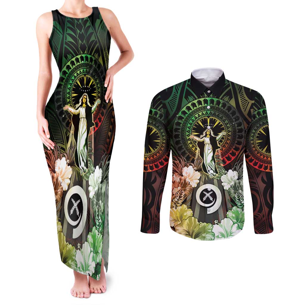Vanuatu Happy Assumption Day Couples Matching Tank Maxi Dress and Long Sleeve Button Shirt
