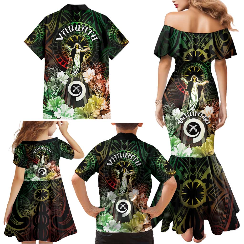 Vanuatu Happy Assumption Day Family Matching Mermaid Dress and Hawaiian Shirt