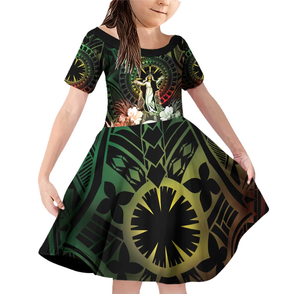 Vanuatu Happy Assumption Day Family Matching Off Shoulder Short Dress and Hawaiian Shirt