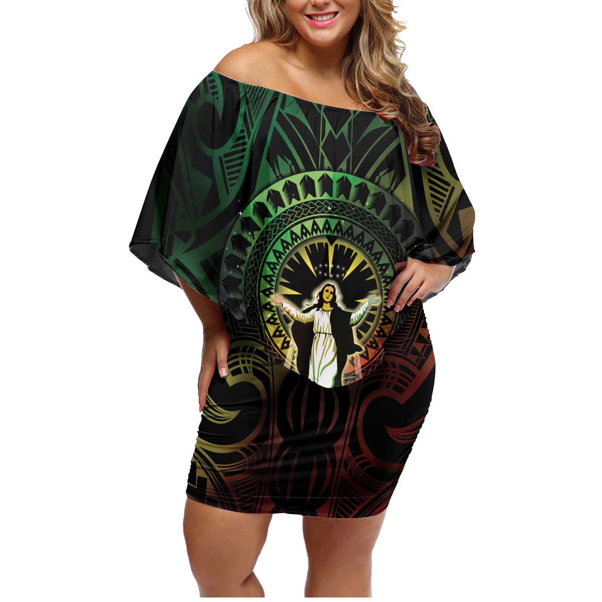 Vanuatu Happy Assumption Day Family Matching Off Shoulder Short Dress and Hawaiian Shirt