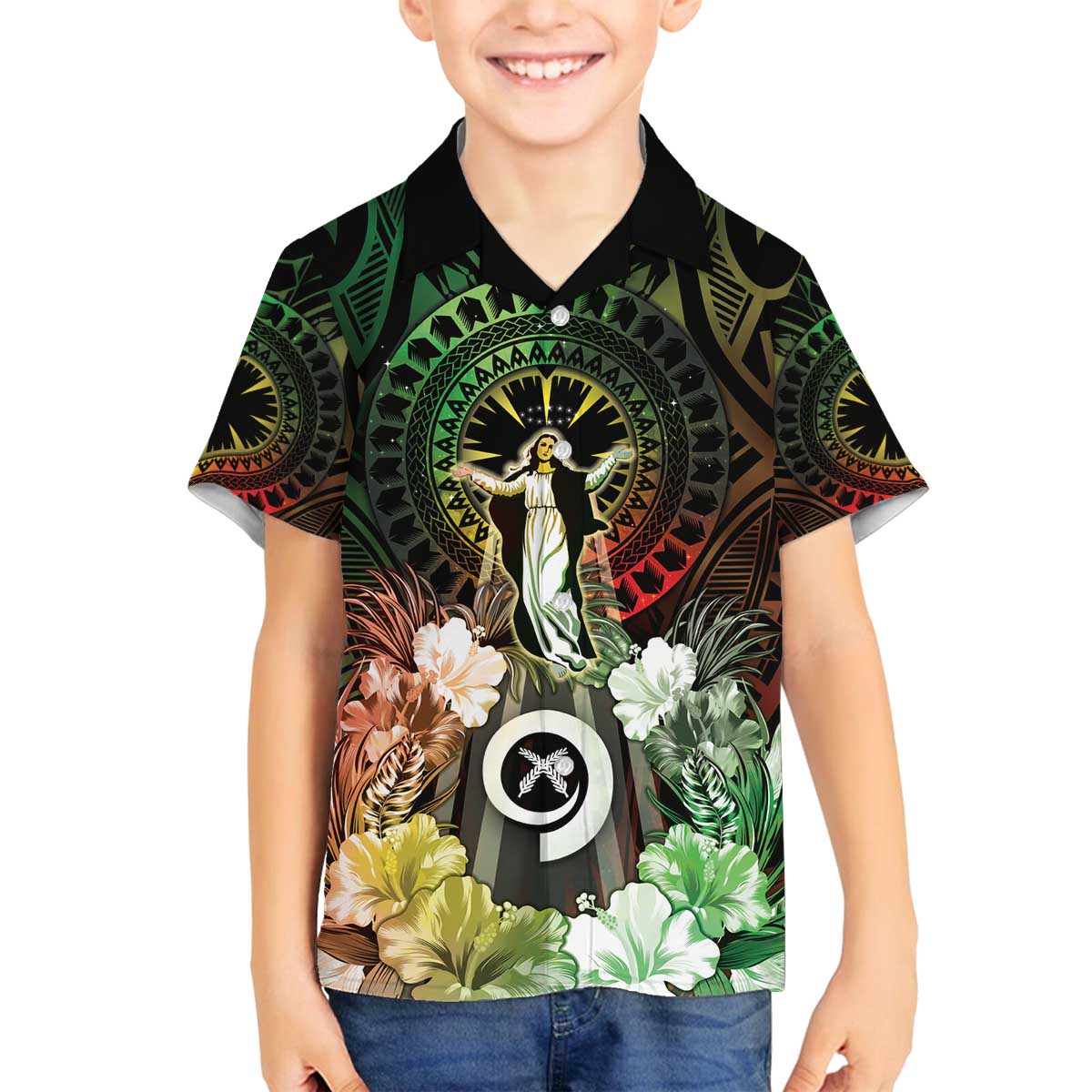 Vanuatu Happy Assumption Day Family Matching Off Shoulder Short Dress and Hawaiian Shirt