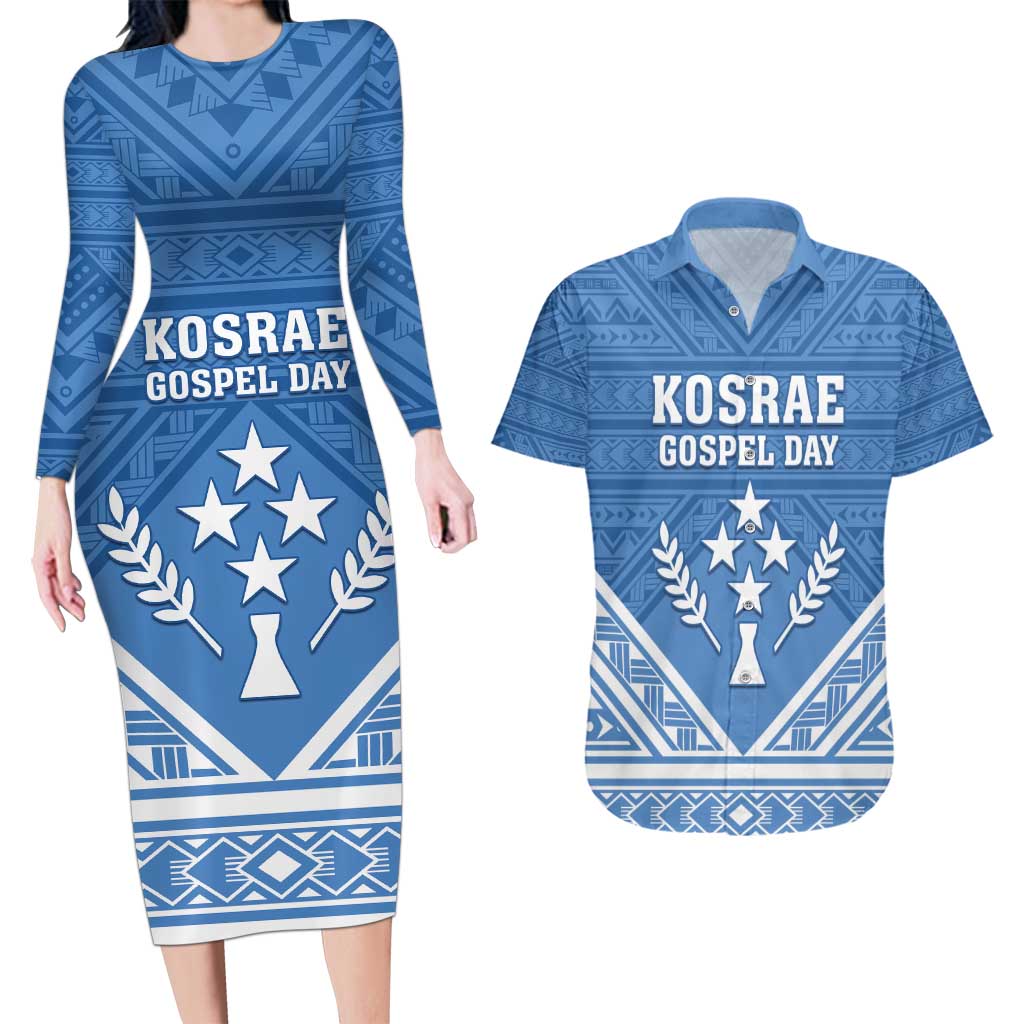 Personalised Kosrae State Gospel Day Couples Matching Long Sleeve Bodycon Dress and Hawaiian Shirt Simple Style