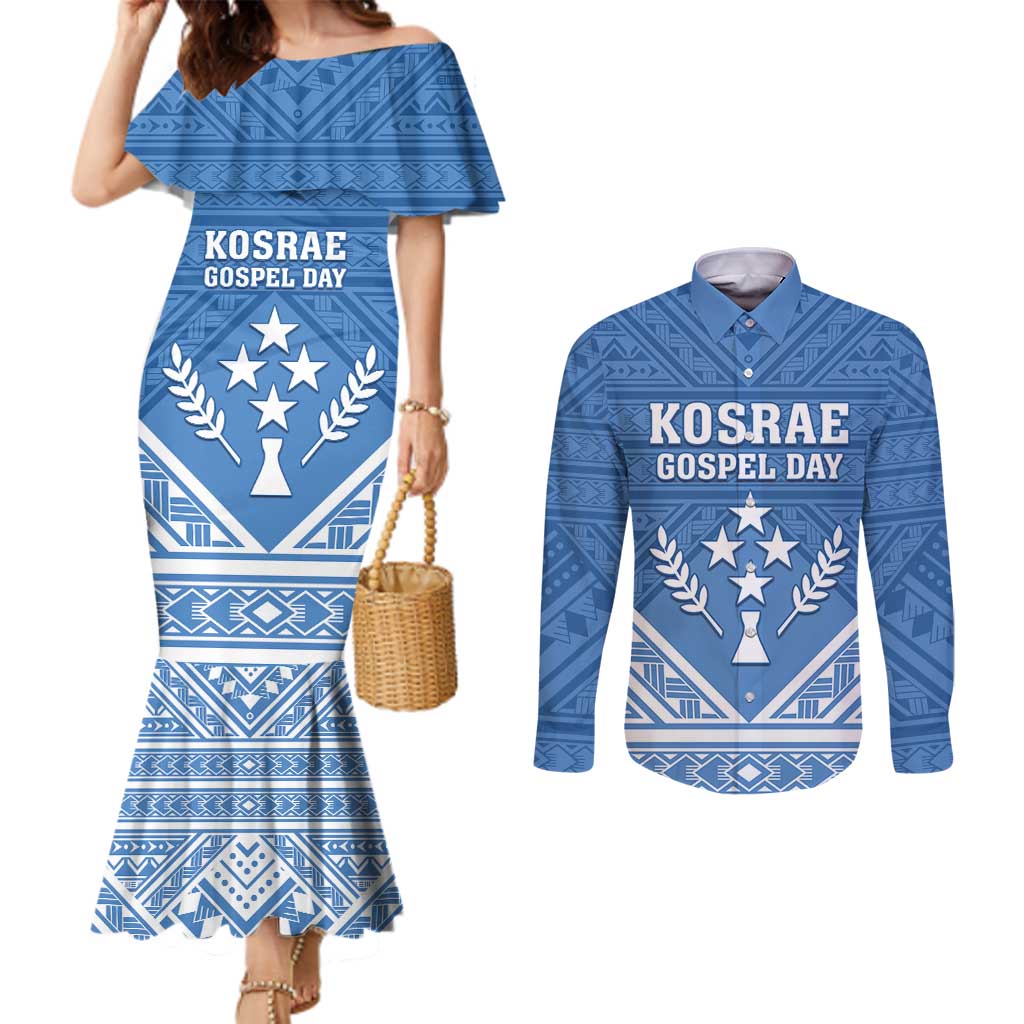 Personalised Kosrae State Gospel Day Couples Matching Mermaid Dress and Long Sleeve Button Shirt Simple Style