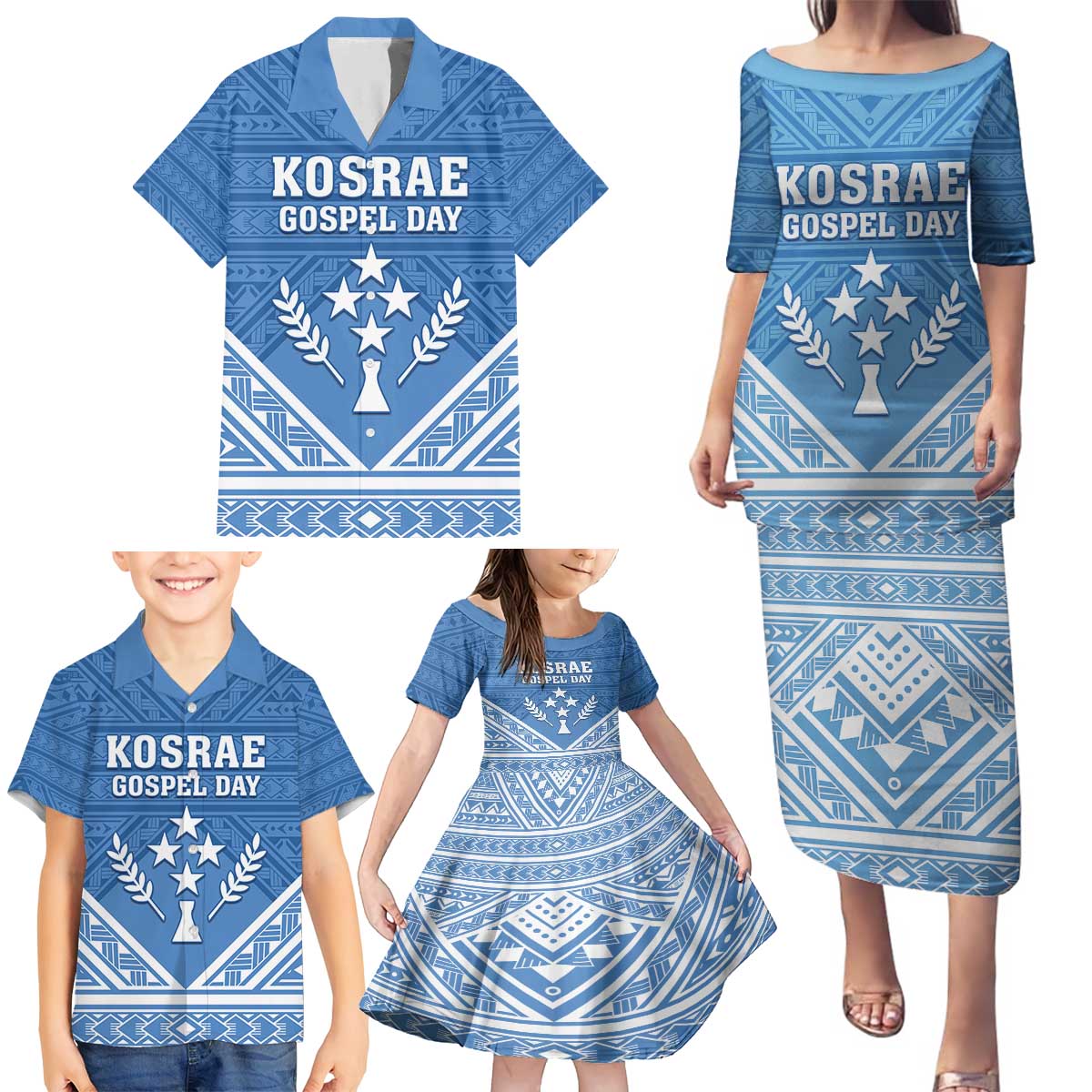 Personalised Kosrae State Gospel Day Family Matching Puletasi and Hawaiian Shirt Simple Style