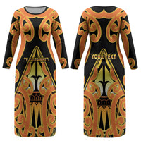 Personalised New Zealand Te Tairawhiti Couples Matching Long Sleeve Bodycon Dress and Hawaiian Shirt Maori Koru Pattern LT05 - Polynesian Pride