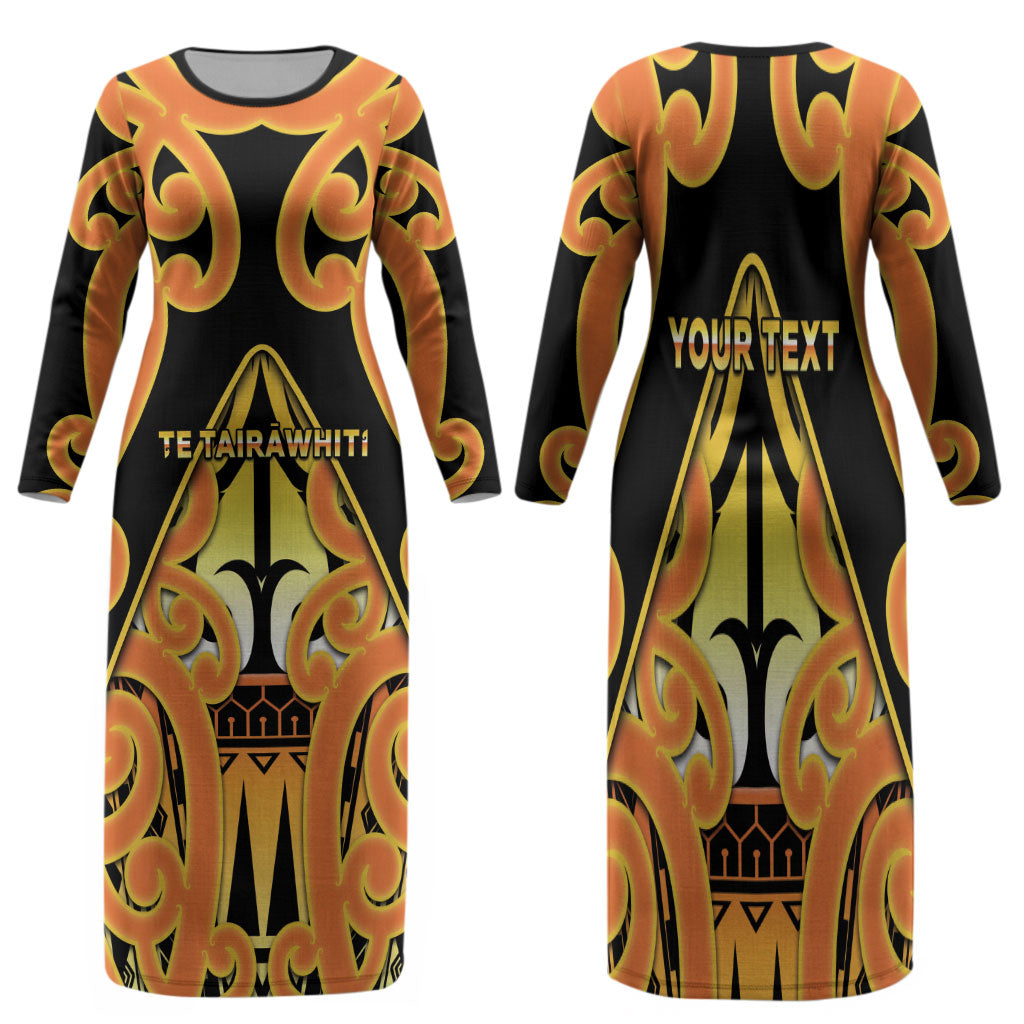 Personalised New Zealand Te Tairawhiti Family Matching Long Sleeve Bodycon Dress and Hawaiian Shirt Maori Koru Pattern LT05 Mom's Dress Orange - Polynesian Pride