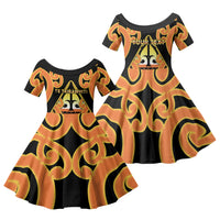 Personalised New Zealand Te Tairawhiti Family Matching Off Shoulder Maxi Dress and Hawaiian Shirt Maori Koru Pattern LT05 Daughter's Dress Orange - Polynesian Pride