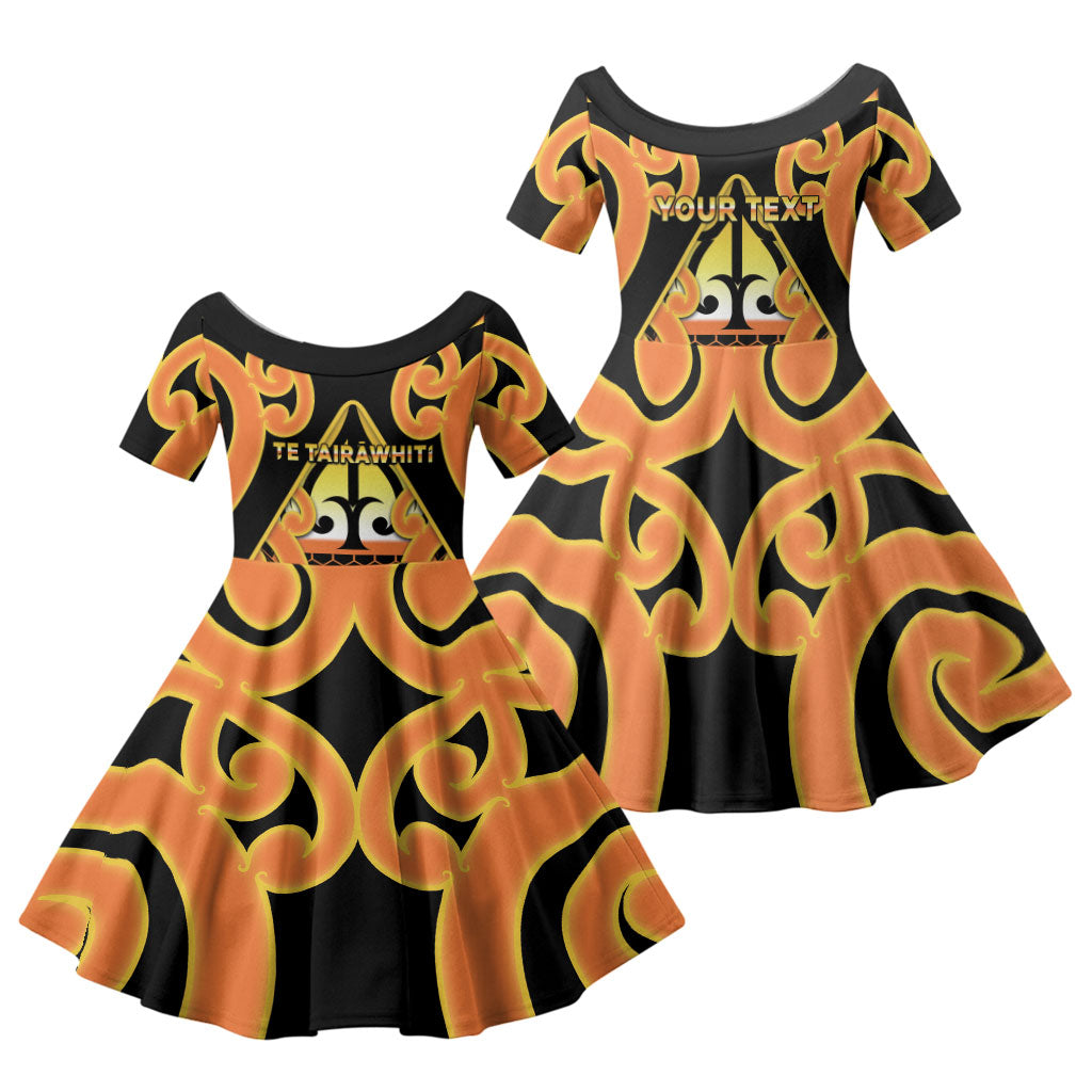 Personalised New Zealand Te Tairawhiti Family Matching Puletasi and Hawaiian Shirt Maori Koru Pattern LT05 Daughter's Dress Orange - Polynesian Pride