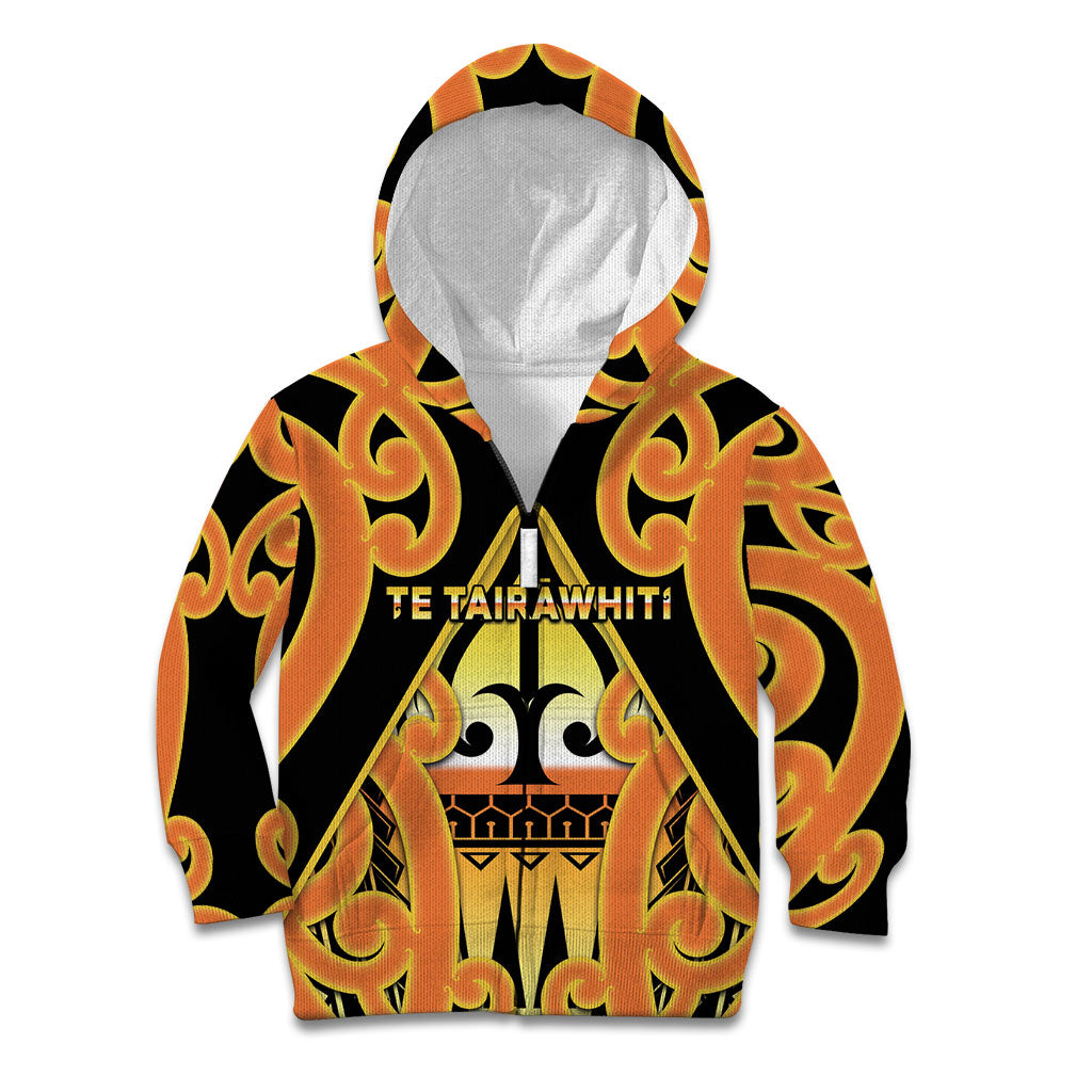 Personalised New Zealand Te Tairawhiti Kid Hoodie Maori Koru Pattern LT05 Zip Hoodie Orange - Polynesian Pride