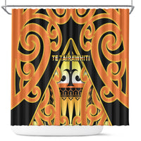 New Zealand Te Tairawhiti Shower Curtain Maori Koru Pattern LT05 Orange - Polynesian Pride