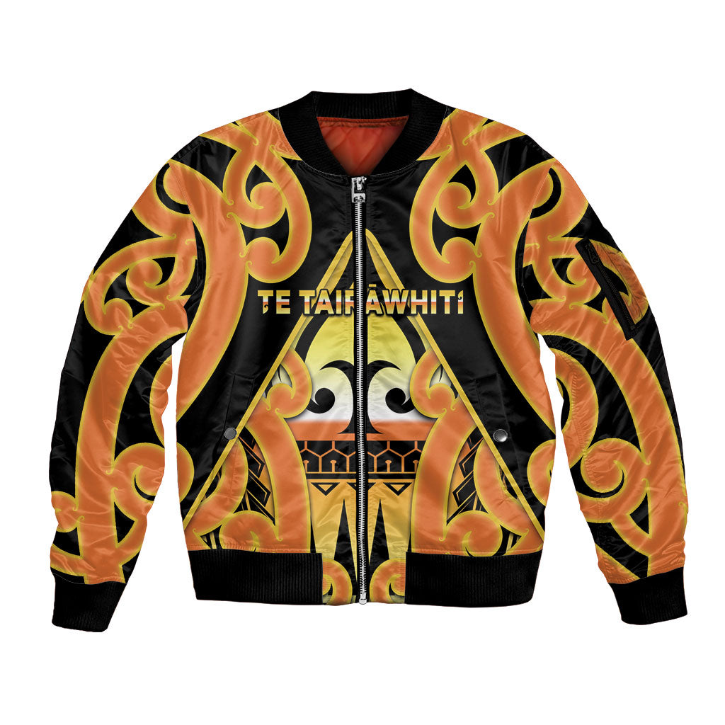 Personalised New Zealand Te Tairawhiti Sleeve Zip Bomber Jacket Maori Koru Pattern LT05 Unisex Orange - Polynesian Pride